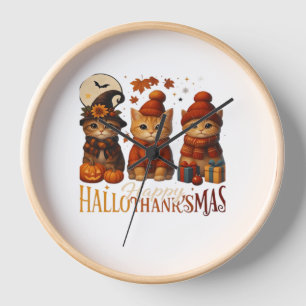 Halloween Thanksgiving Christmas Happy HalloThanks Clock