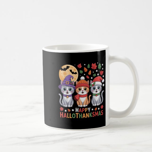 Halloween Thanksgiving Christmas Happy Hallothanks Coffee Mug (Right)
