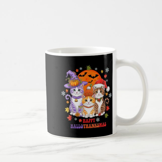 Halloween Thanksgiving Christmas Happy Hallothanks Coffee Mug (Right)