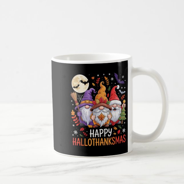 Halloween Thanksgiving Christmas Happy Hallothanks Coffee Mug (Right)