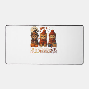 Halloween Thanksgiving Christmas Happy HalloThanks Desk Mat