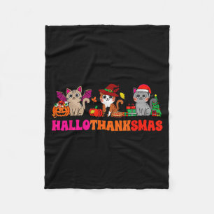 Halloween Thanksgiving Christmas Happy Hallothanks Fleece Blanket