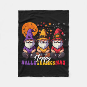 Halloween Thanksgiving Christmas Happy Hallothanks Fleece Blanket