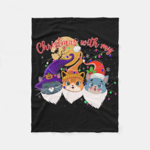 Halloween Thanksgiving Christmas Happy Hallothanks Fleece Blanket