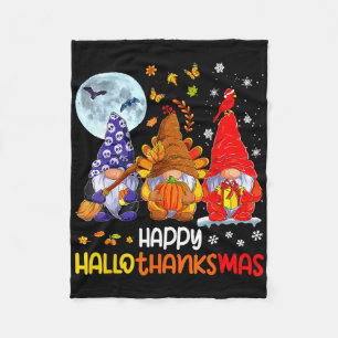 Halloween Thanksgiving Christmas Happy Hallothanks Fleece Blanket