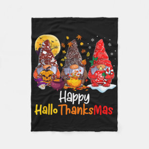 Halloween Thanksgiving Christmas Happy Hallothanks Fleece Blanket