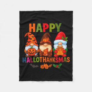 Halloween Thanksgiving Christmas Happy Hallothanks Fleece Blanket