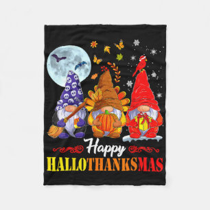 Halloween Thanksgiving Christmas Happy Hallothanks Fleece Blanket