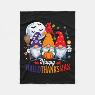 Halloween Thanksgiving Christmas Happy Hallothanks Fleece Blanket