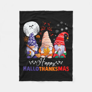 Halloween Thanksgiving Christmas Happy Hallothanks Fleece Blanket