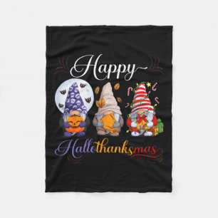 Halloween Thanksgiving Christmas Happy Hallothanks Fleece Blanket