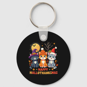 Halloween Thanksgiving Christmas Happy Hallothanks Key Ring