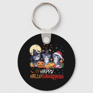 Halloween Thanksgiving Christmas Happy Hallothanks Key Ring