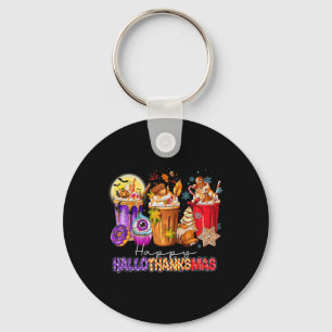 Halloween Thanksgiving Christmas Happy Hallothanks Key Ring