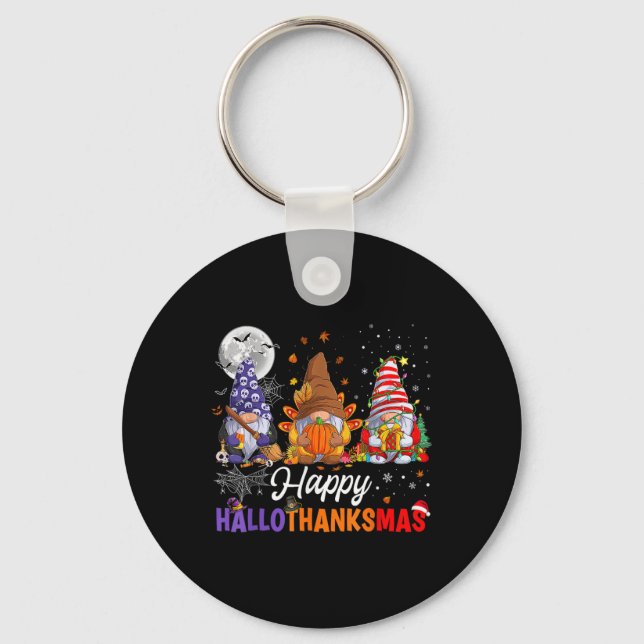 Halloween Thanksgiving Christmas Happy HalloThanks Key Ring (Front)