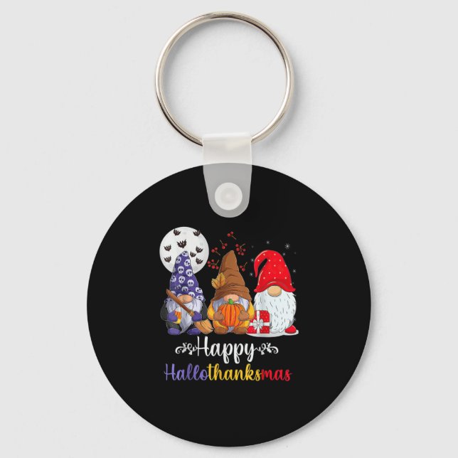 Halloween Thanksgiving Christmas Happy Hallothanks Key Ring (Front)