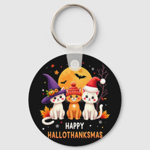 Halloween Thanksgiving Christmas Happy Hallothanks Key Ring