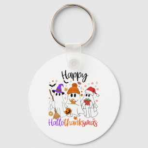 Halloween Thanksgiving Christmas Happy Hallothanks Key Ring
