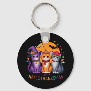 Halloween Thanksgiving Christmas Happy Hallothanks Key Ring