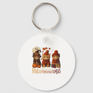Halloween Thanksgiving Christmas Happy HalloThanks Key Ring