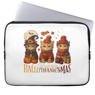 Halloween Thanksgiving Christmas Happy HalloThanks Laptop Sleeve