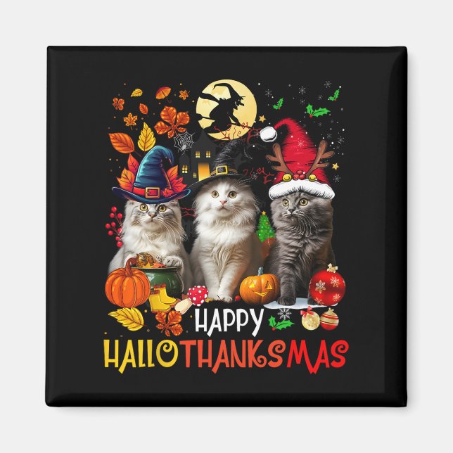 Halloween Thanksgiving Christmas Happy Hallothanks Magnet (Front)