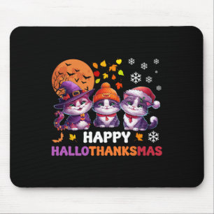 Halloween Thanksgiving Christmas Happy Hallothanks Mouse Mat