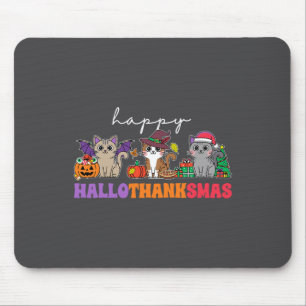 Halloween Thanksgiving Christmas Happy Hallothanks Mouse Mat