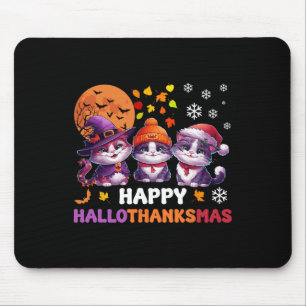 Halloween Thanksgiving Christmas Happy Hallothanks Mouse Mat
