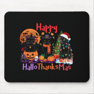 Halloween Thanksgiving Christmas Happy Hallothanks Mouse Mat