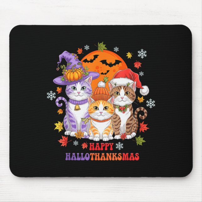 Halloween Thanksgiving Christmas Happy Hallothanks Mouse Mat (Front)