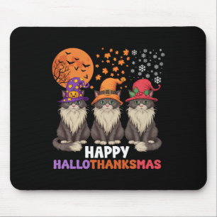 Halloween Thanksgiving Christmas Happy Hallothanks Mouse Mat