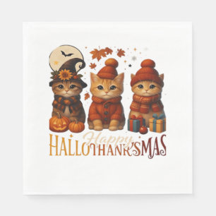 Halloween Thanksgiving Christmas Happy HalloThanks Napkin