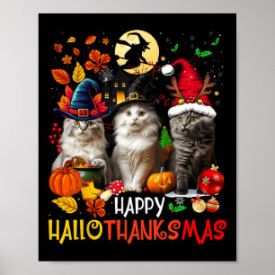 Halloween Thanksgiving Christmas Happy Hallothanks Poster