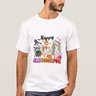 Halloween Thanksgiving Christmas Happy Hallothanks T-Shirt