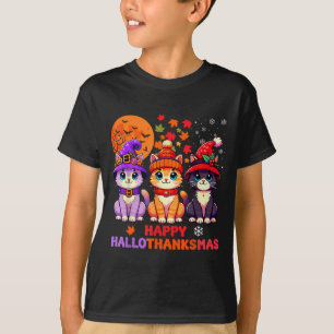 Halloween Thanksgiving Christmas Happy Hallothanks T-Shirt