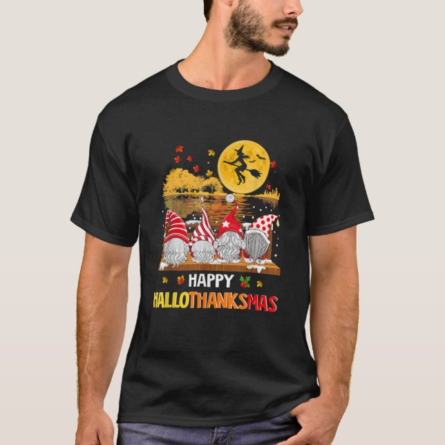 Halloween Thanksgiving Christmas Happy HalloThanks T-Shirt (Front)