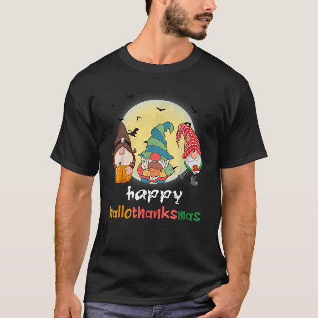 Halloween Thanksgiving Christmas Happy HalloThanks T-Shirt (Front)