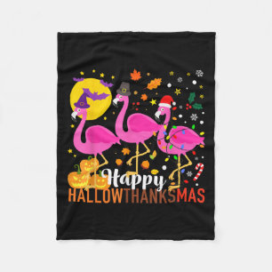 Halloween Thanksgiving Christmas Happy Hallowthank Fleece Blanket