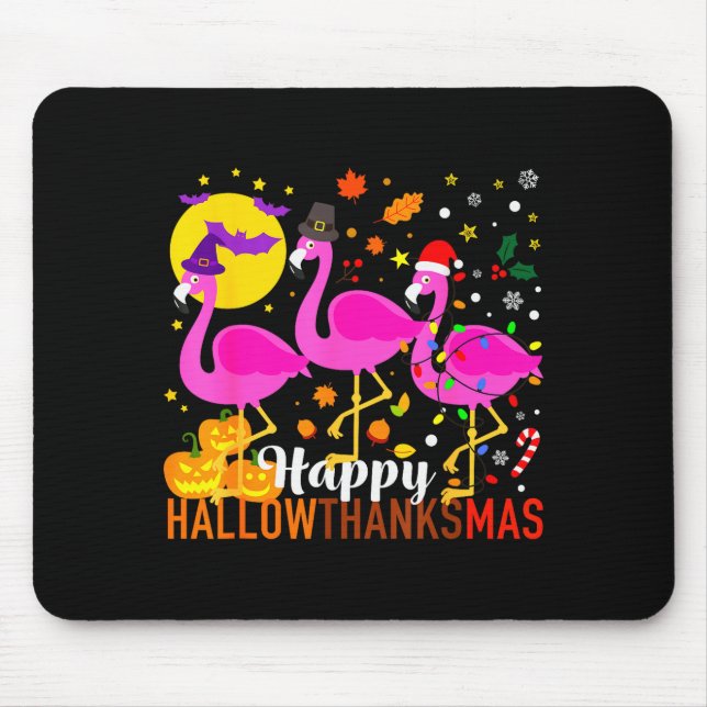 Halloween Thanksgiving Christmas Happy Hallowthank Mouse Mat (Front)