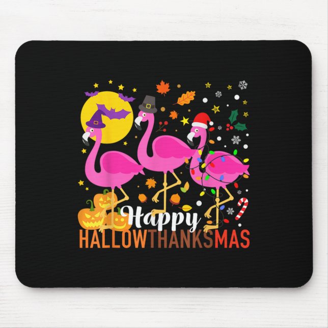 Halloween Thanksgiving Christmas Happy Hallowthank Mouse Mat (Front)