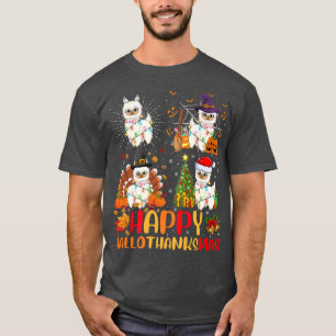 Halloween Thanksgiving Christmas Llama Hallothanks T-Shirt
