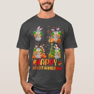 Halloween Thanksgiving Christmas Rabbit Hallothank T-Shirt
