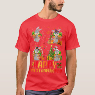 Halloween Thanksgiving Christmas Rabbit Hallothank T-Shirt