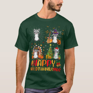 Halloween Thanksgiving Christmas Racoon Hallothan T-Shirt