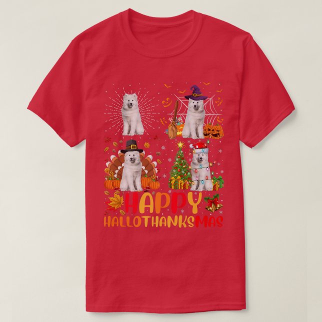 Halloween Thanksgiving Christmas Samoyed Dog Hallo T-Shirt (Design Front)