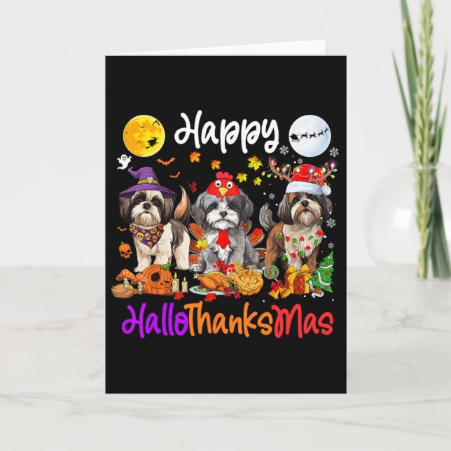 Halloween Thanksgiving Christmas Shih Tzu Dog Hall Card (Front)