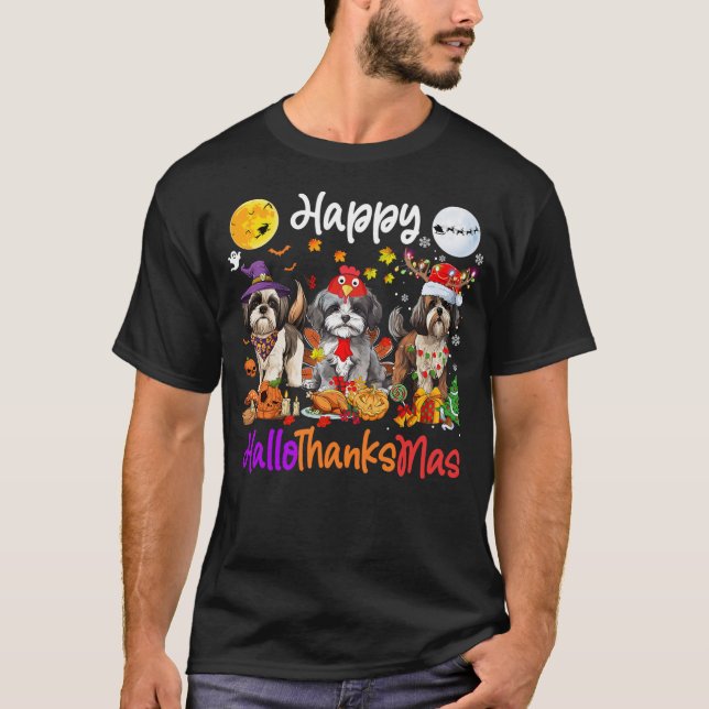 Halloween Thanksgiving Christmas Shih Tzu Dog Hall T-Shirt (Front)