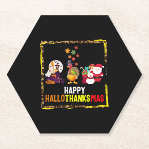 Halloween Thanksgiving Christmas Shirt, Happy Paper Coaster