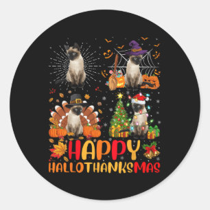 Halloween Thanksgiving Christmas Siamese Cat Hallo Classic Round Sticker